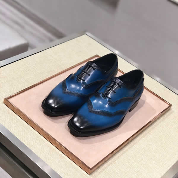 Fashion Spring And Summer New Alessandro Demesure Series Lace-Up Berluti Blue Leather Shoes